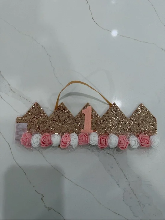 Glitter Rose Gold First Birthday Crown Headband for Kids