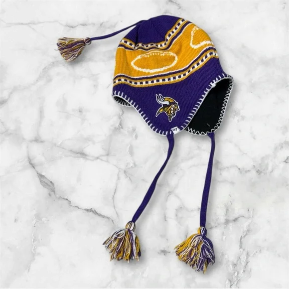47 Brand Minnesota Vikings purple & gold braided tassel knit hat ear flaps youth