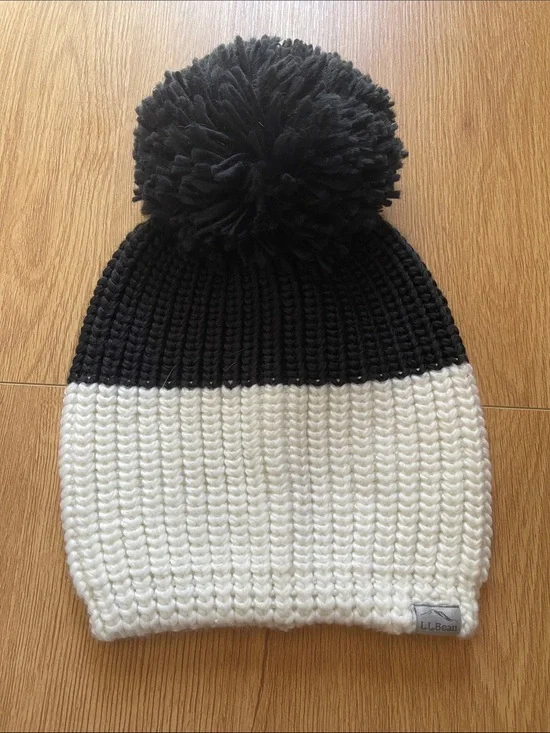 L.L. Bean Kids Black & White Pom Knit Beanie