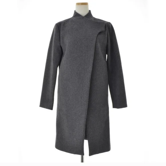 NEW Kate Spade Saturday Gray Wool Blend Pea Coat Snap Button Chest Closure