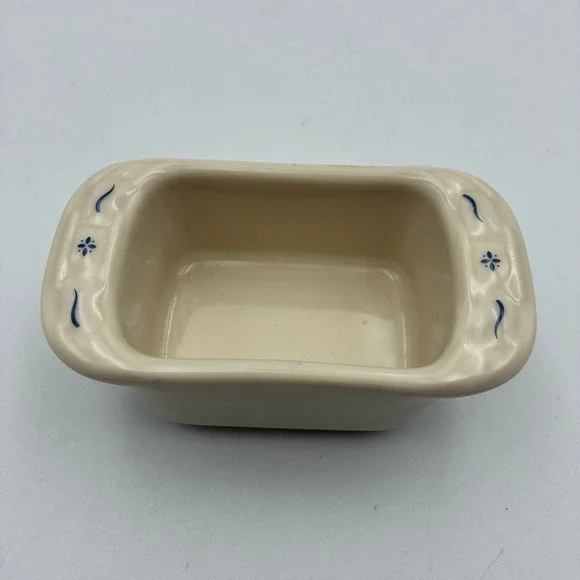 Longaberger Pottery Woven Traditions Ivory Blue Mini Loaf Pan 4.5x2 Made in USA