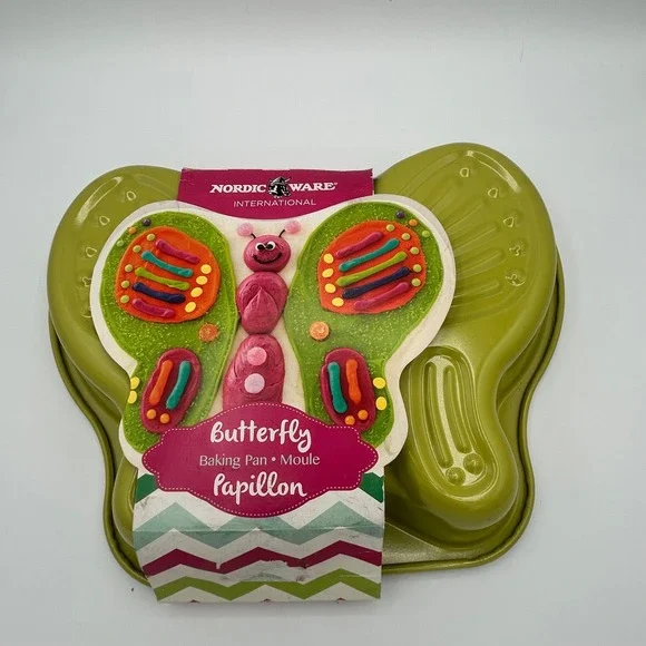 Nordic Ware Butterfly Baking Pan Green Nonstick Steel 8 Cup Cake Mold Papillon