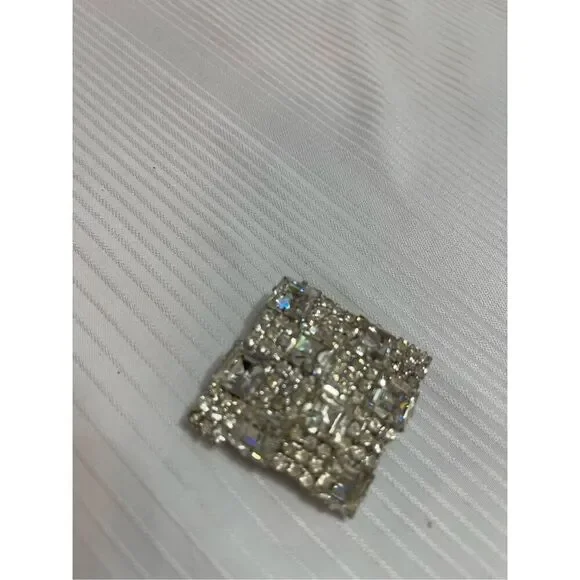KRAMER VTG Square Rhinestone Brooch Estate Signed