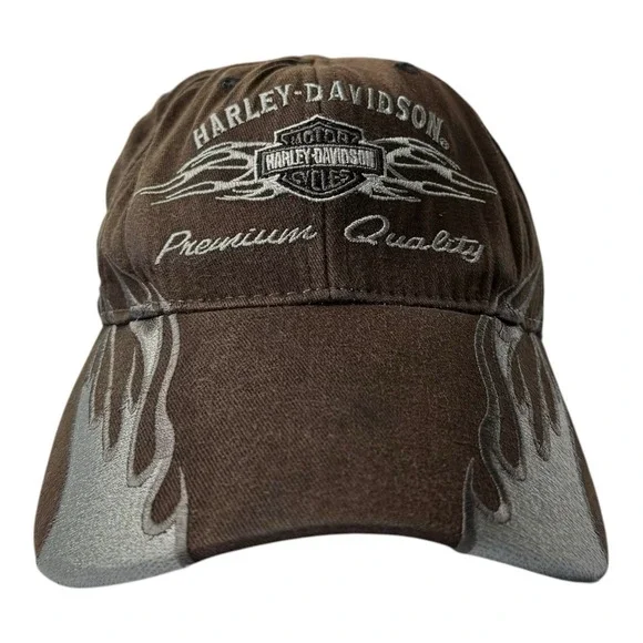 Harley Davidson Brown Flame Stretch Fit Hat Orlando Florida Embroidered