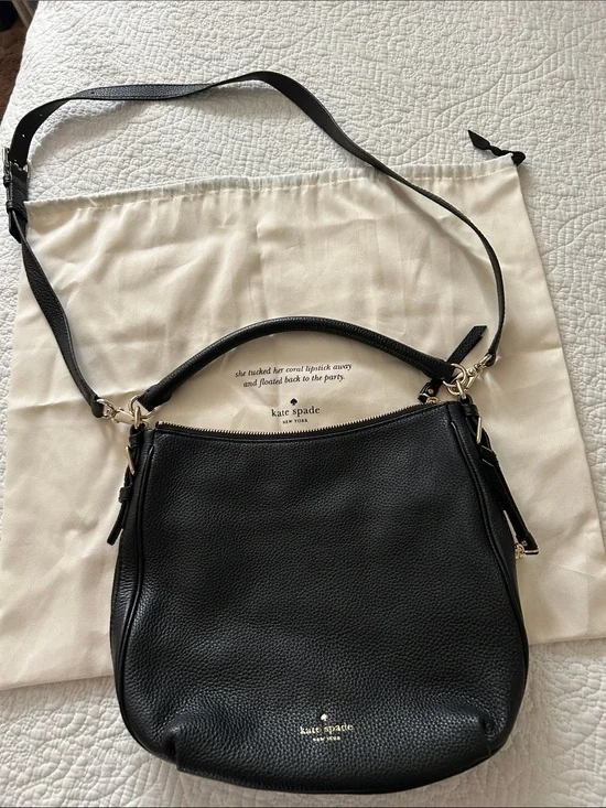 NWOT Kate spade Black Pebbled Leather Convertible Shoulder Bag with expansion