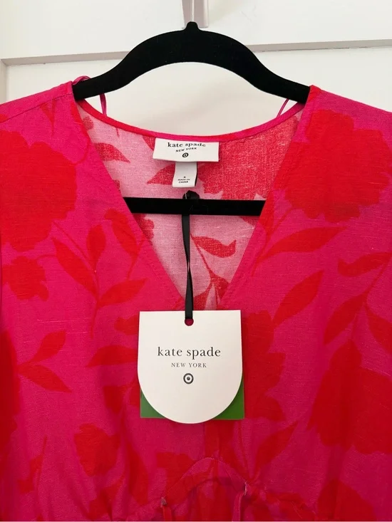 kate spade pink & red floral V-neck dress