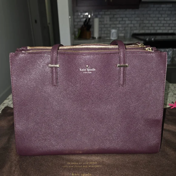 kate spade deep plum Saffiano leather satchel with gold hardware
