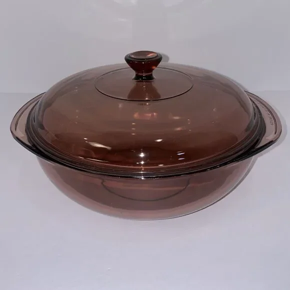 Vintage Pyrex Cranberry Glass 2 Qt Covered Casserole Dish w Lid USA