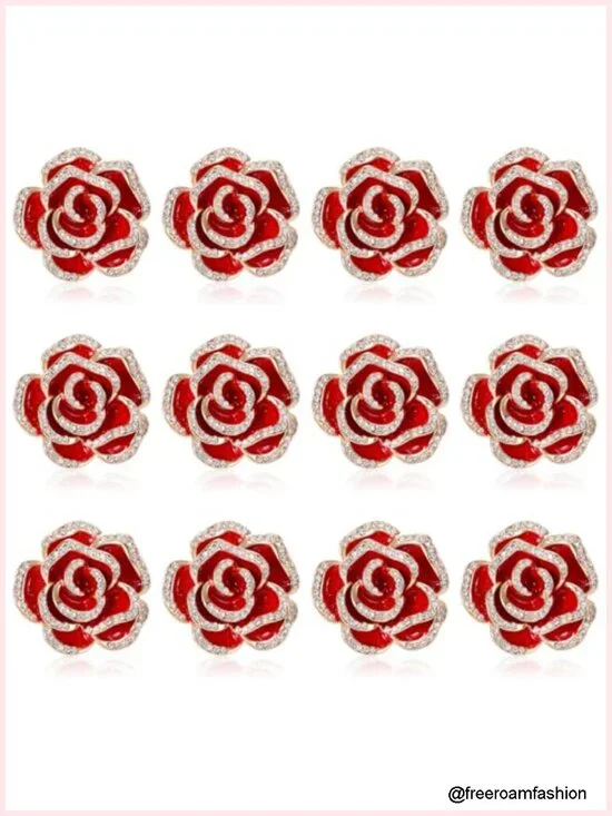 12 Pcs Crystal Rhinestone Brooches for Women, Zinc Alloy Electroplating,