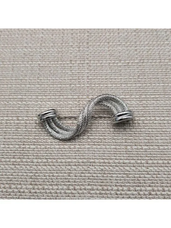 Vintage Silver Mesh Swirl Brooch - Textured Abstract Wave Pin Brooch B1438