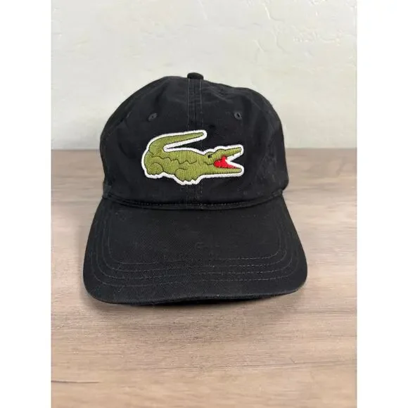 Lacoste Youth Hat Large Logo Black‎ Green One Size EUC