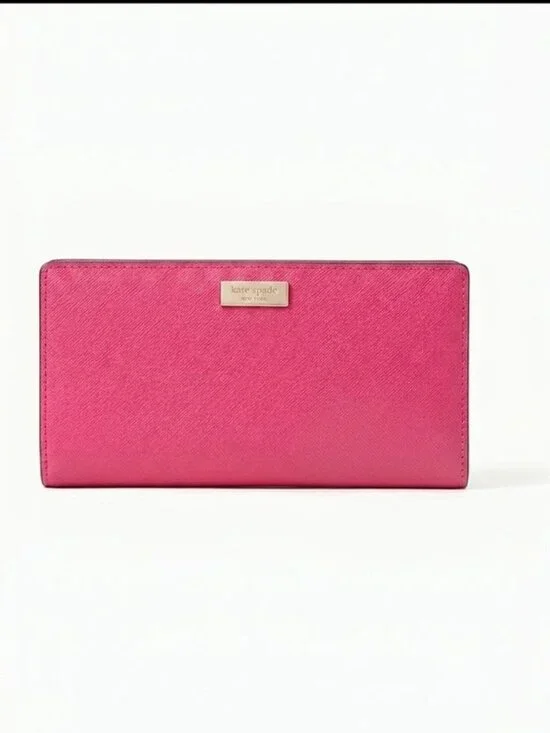 kate spade Hot Pink Saffiano Leather Zip Wallet