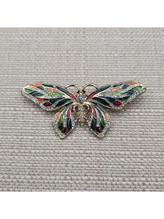 Vintage Colorful Enamel Butterfly - Crystal Rhinestone Insect Pin Brooch B1435