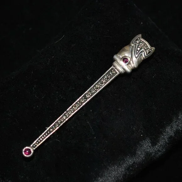 Vintage Sterling Silver Scottish Dirk Kilt Pin with Marcasites & Pink Garnets