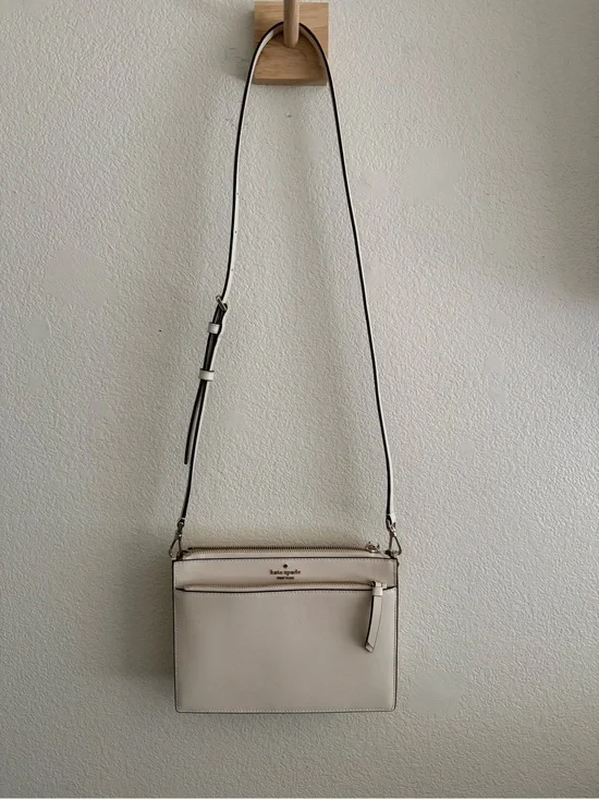 kate spade Cream Leather Crossbody with Front Zip Pocket