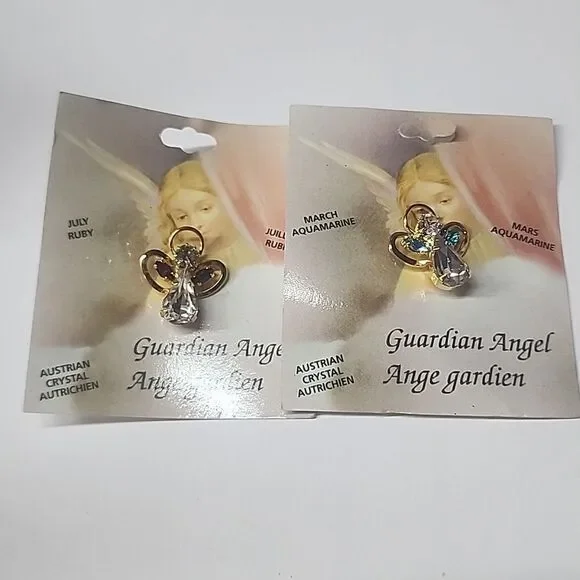 Guardian Angel Pins July and March Birthstones Austrian Crystal