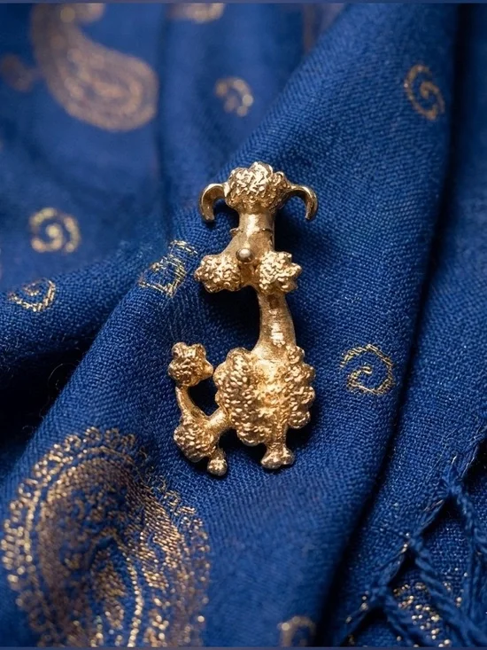 Vintage Signed AVON 1972 Gold Tone Whimsical Textured Poodle Brooch Pin MCM Dog