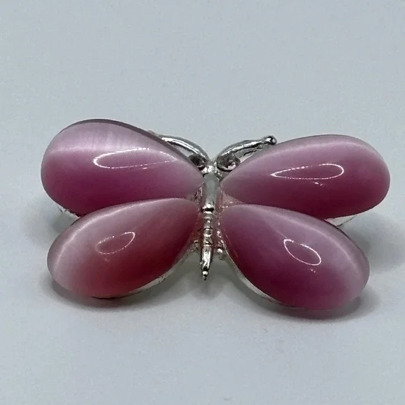 Sonoma‎ Pink Cats Eye Butterfly Brooch Silver Tone Whimsical Insect Pin