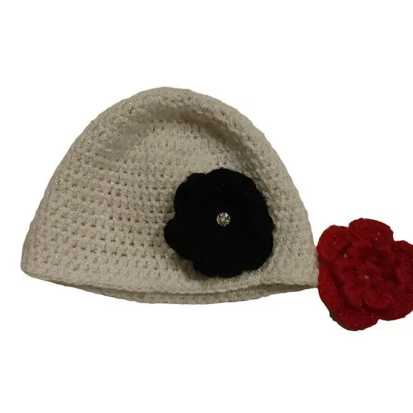GIRLS' HANDMADE KNIT HAT WITH FLOWER