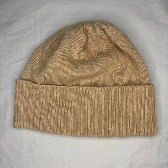 PORTOLANO 100% Cashmere Hat Kids Ribbed Knit Soft Stretch Tan Warm Winter