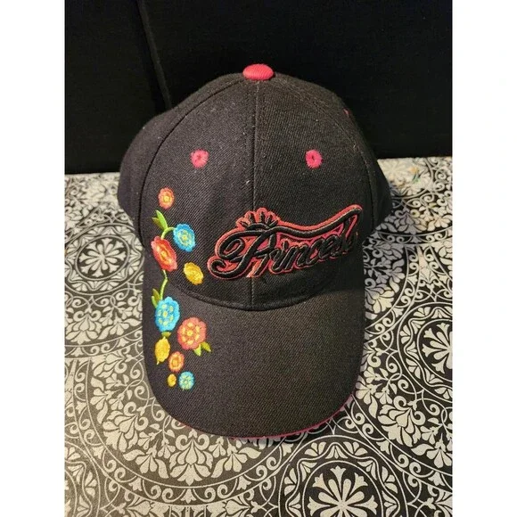 Princess Black & Pink with Embroidered Flowers Clean Junior Strapback Cap