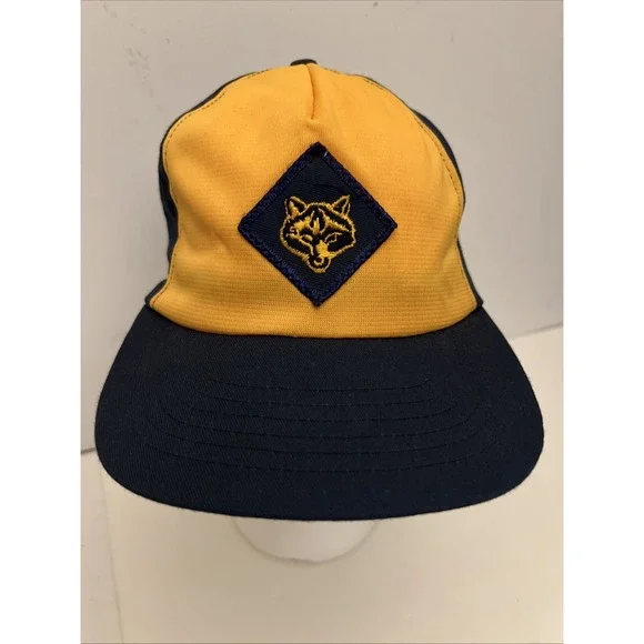 Vintage Cub Scout Wolf Baseball Uniform Snap Back Hat Cap‎ BSA Size Small/Med