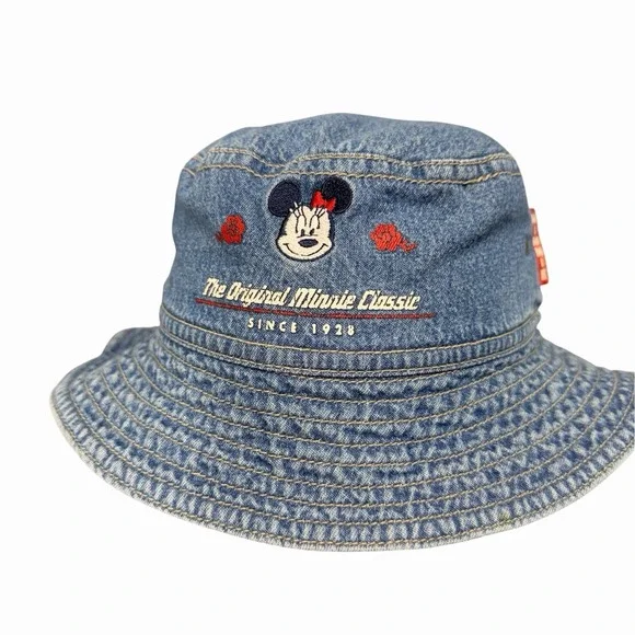 Disney Minnie Mouse Denim Bucket‎ Hat Blue Embroidered Kids Large Y2K Style