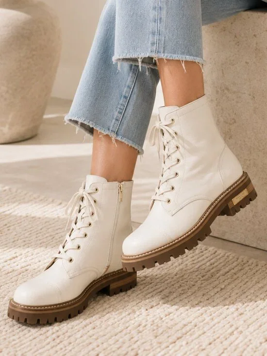 Kate Spade Merritt Lug Sole Combat Boots Ivory Leather NWT Size 9