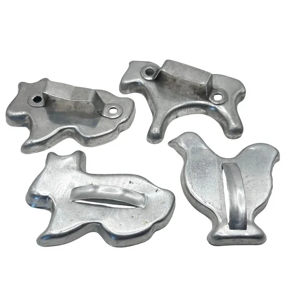 Vintage Aluminum Farm Animal Cookie Cutters Set of 4 Horse Rabbit Chicken
