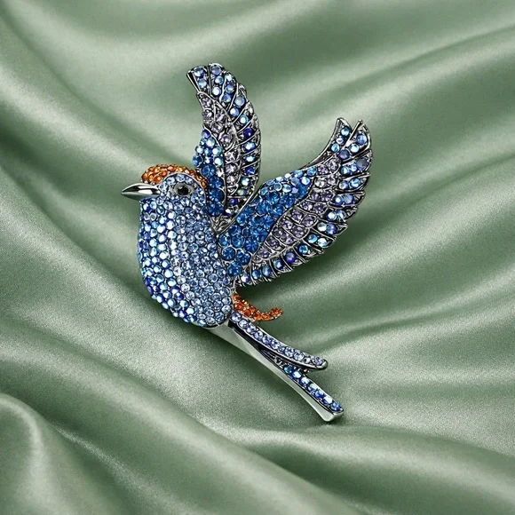 Exquisite Blue Crystal Bird Brooch