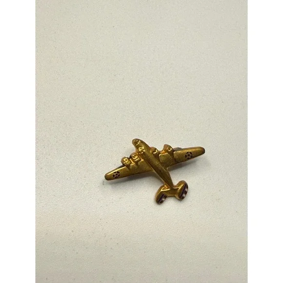 Vintage Miniature Gold Tone‎ Airplane Brooch Bomber Pin Aviation Military Style