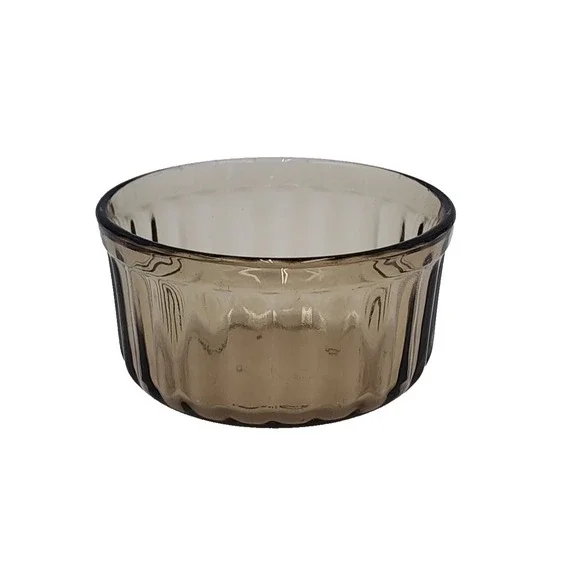 Vintage Arcopal France Ramekin Brown Ribbed Glass Creme Brulee Prep‎ Bowl 3.25