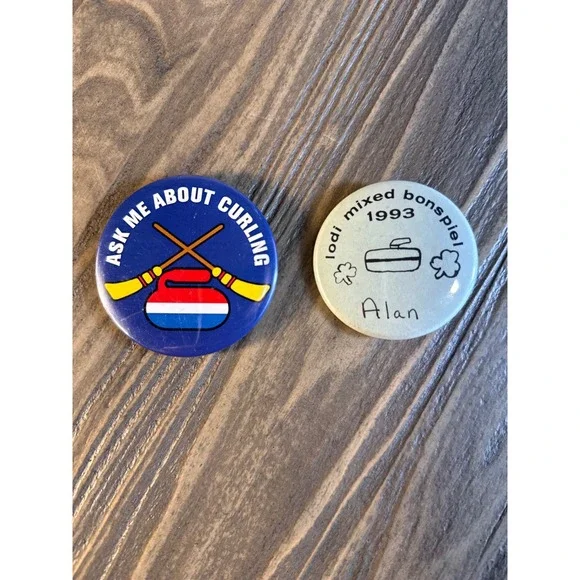 Vintage 1993 Curling Pinback Buttons Lodi Lot of 2 Collectors Items