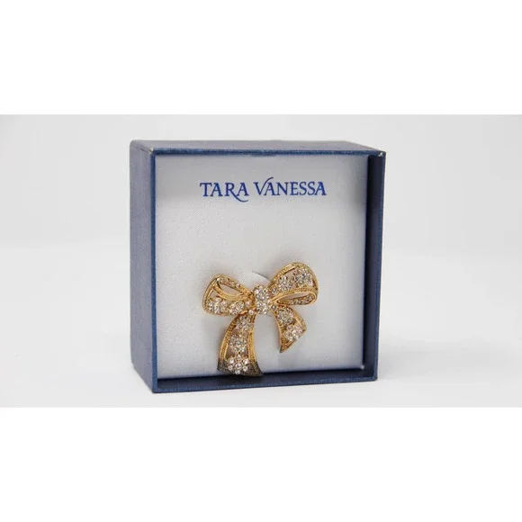 Tara Vanessa Bow Brooch Gold Tone