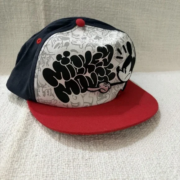 Disney Parks Mickey‎ Mouse Graffiti Adjustable Baseball Hat Red White Blue cap