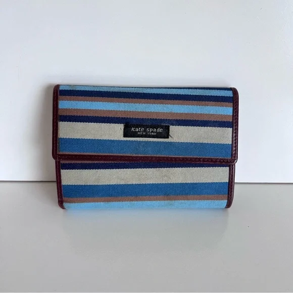 Kate‎ Spade Vintage Tri-fold Blue Brown Striped Wallet