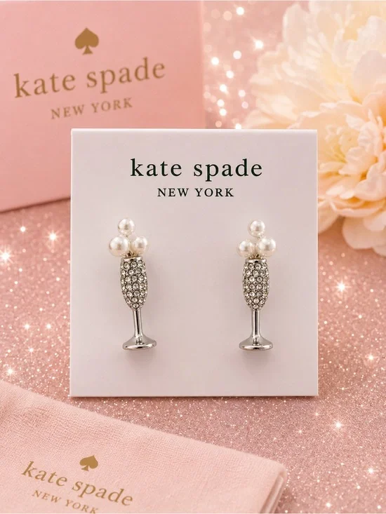 Kate Spade New York Champagne Glass Statement Earrings – Silver Tone