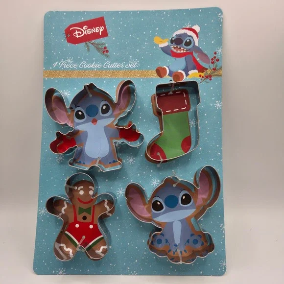 Disney‎ Lilo and Stitch Christmas 4 Piece Metal Cookie Cutter Set Holiday NEW