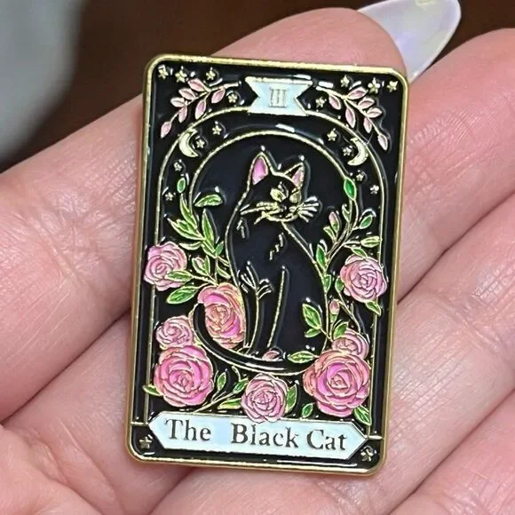 Black Cat Tarot Card Rose Enamel Pin