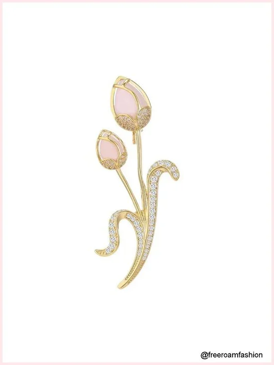 Gold Plated Flower Rhinestone Brooch Pin Clothing Accessory Wedding Gift