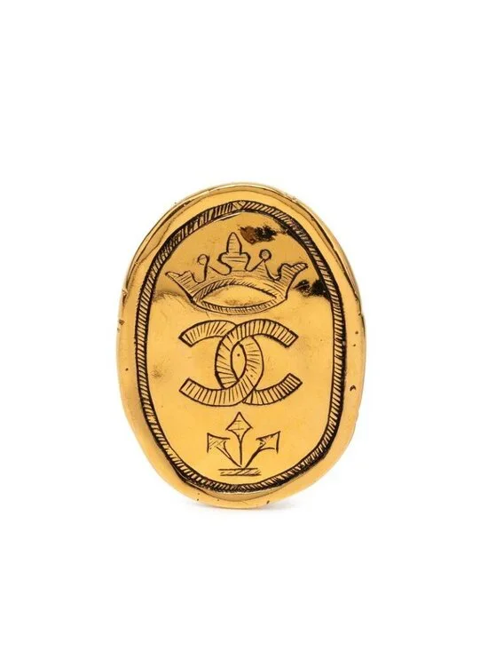 Chanel CC Logo Vintage Brooch 26 Gold Plated