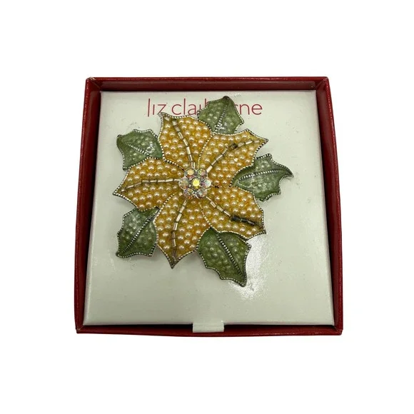 Vintage Festive Beaded Poinsettia Brooch‎ from Liz Claiborne