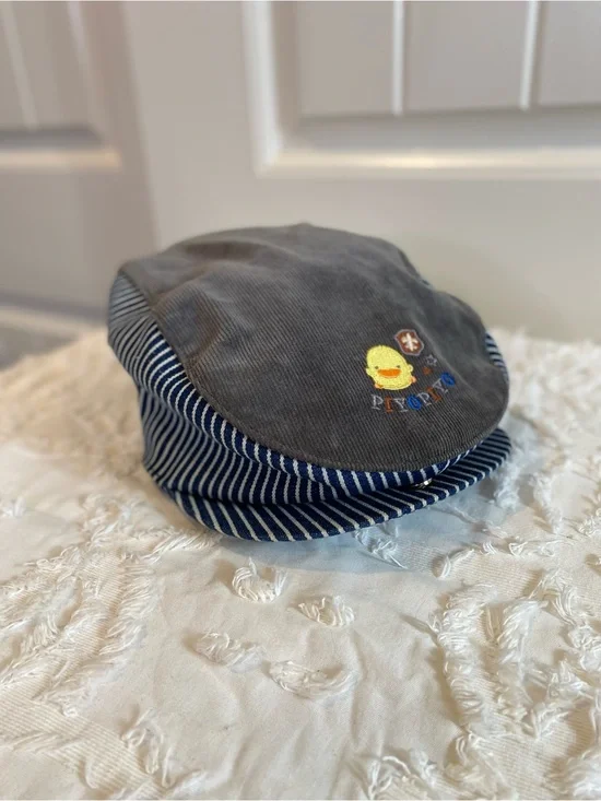 Like New!  Gymboree Gray and Navy Striped Duck Patch Kids Cap