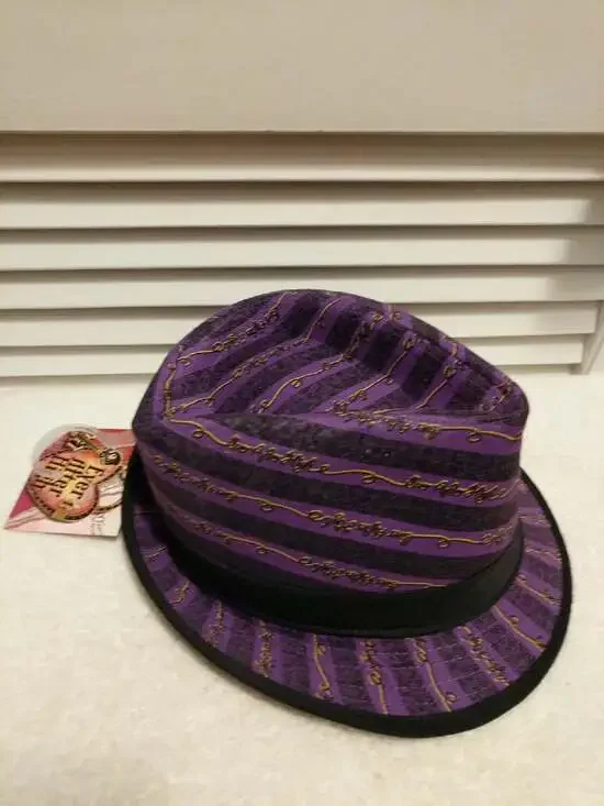 Mattel Ever After High Raven Queen girls purple black striped fedora hat NWT