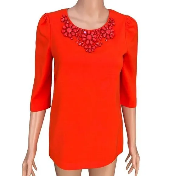 Kate Spade Embellished Red Orange Top Blouse XS 0