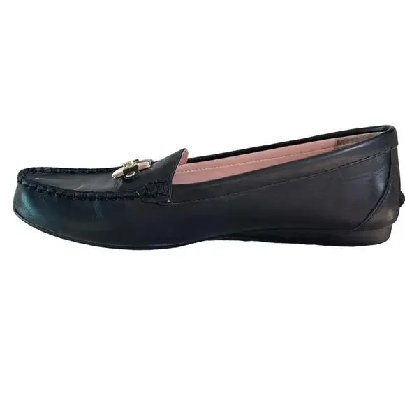 Kate Spade Black Carmen Leather Driving Loafers with Silver Spade Hardware 7B