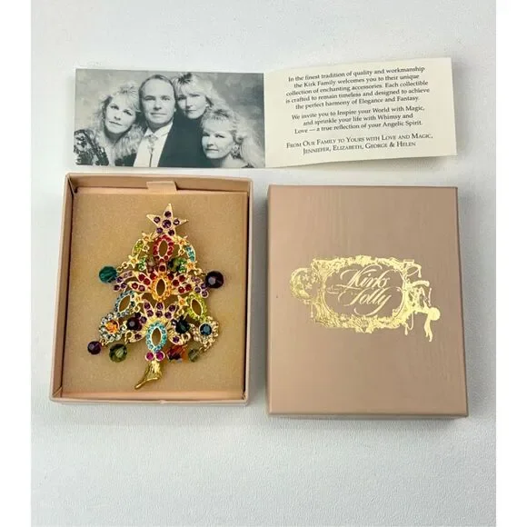 NOS Vintage Kirks Folly Christmas Tree Brooch Dangling Rhinestones Crystals AX26