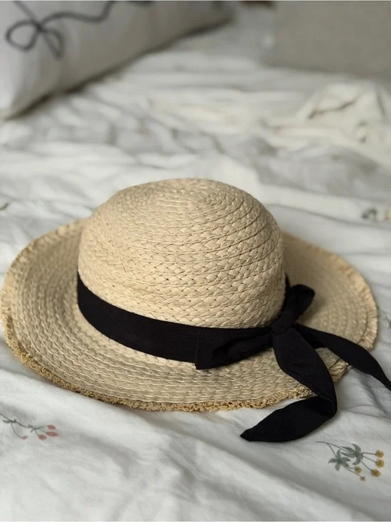 Zara Beige Straw Hat with Black Ribbon