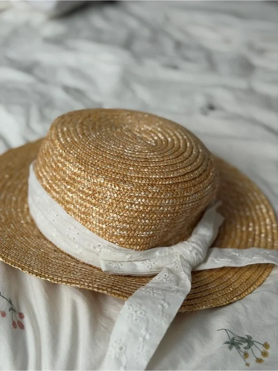 Zara Natural Straw Hat with Beige Trim
