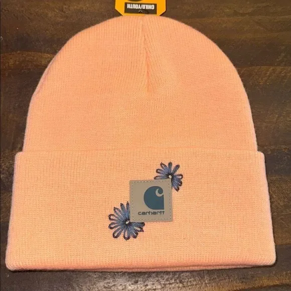 Carhartt Kids' Light Orange Floral Beanie Hand stitched